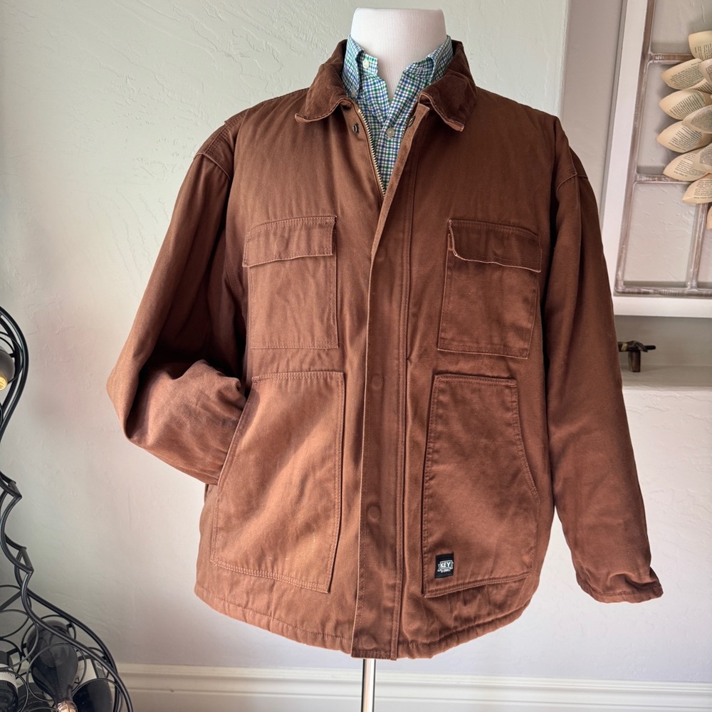 GUC Key Jackets Men's Brown Work Jacket Pockets Quilted Lining Cuffs Size 2XL - Picture 1 of 10